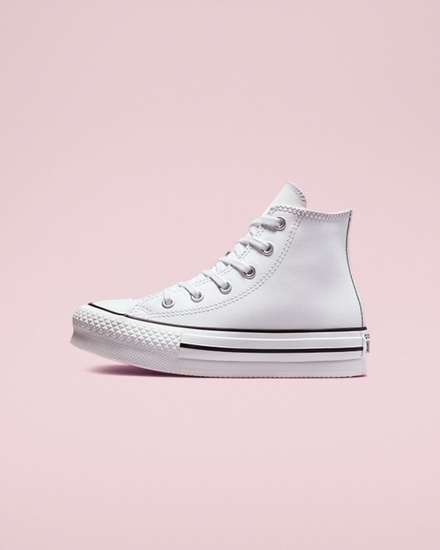 Sapatos Plataforma Converse Chuck Taylor All Star Lift Couro Cano Alto Menina Branco Bege Branco Pretas | PT G0TP957